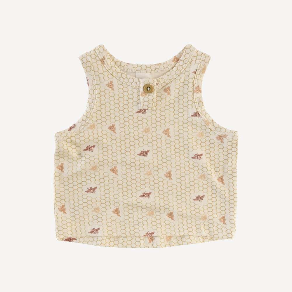 Kate Quinn Button Boxy Tank Shirt in Honeycomb Beechwood Modal Size 7Y